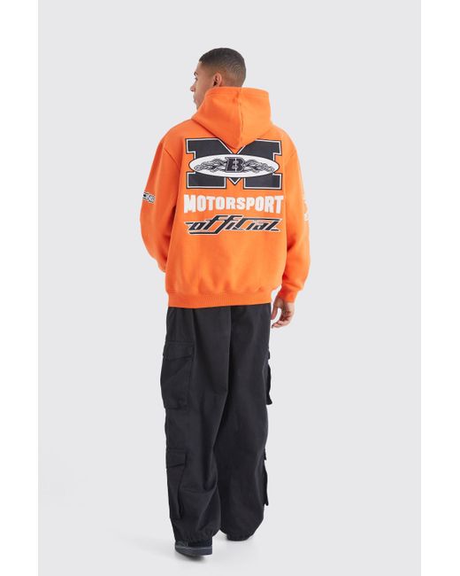 BoohooMAN Oversized Moto Applique Hoodie in Orange für Herren