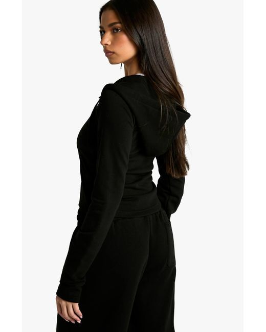 Boohoo Women's Black Corset Detail Zip Through Hoodie