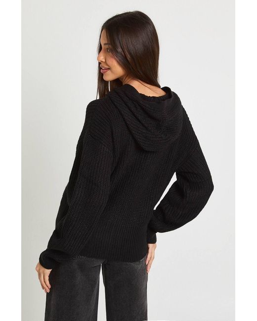 Boohoo Black Toggle Button Knit Hoodie