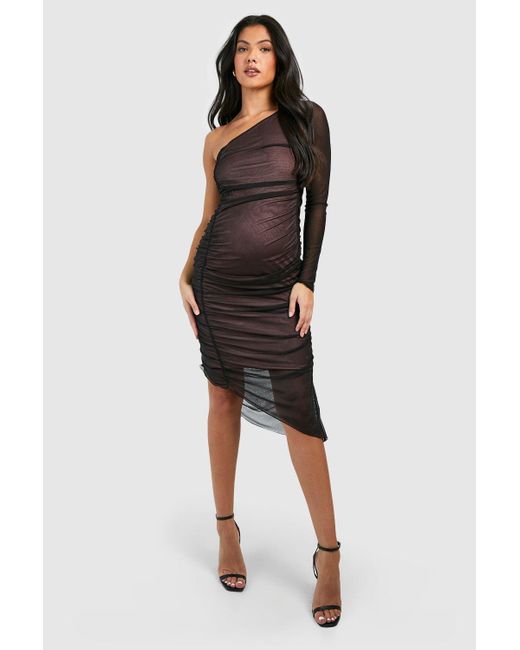 Boohoo Black Maternity Mesh Asymmetric Midi Dress