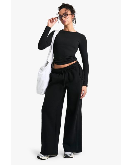 Pantalón Deportivo Recto Con Línea Lateral Boohoo de color Black