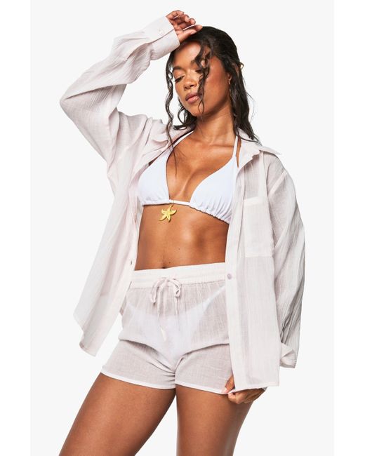 Boohoo White Cheesecloth Beach Shorts