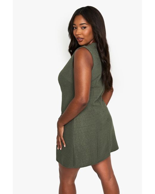 Boohoo Green Plus Boucle Button Front Tailored Mini Dress
