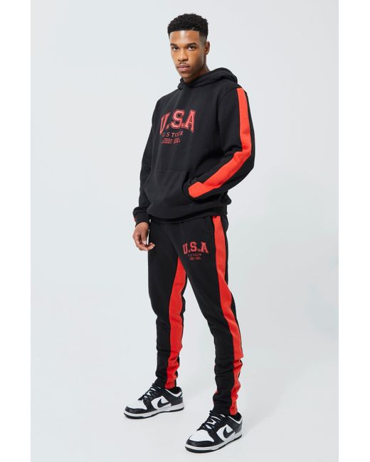 Boohoo Lightweight Usa Side Panel Hooded Tracksuit in Red for Men | Lyst