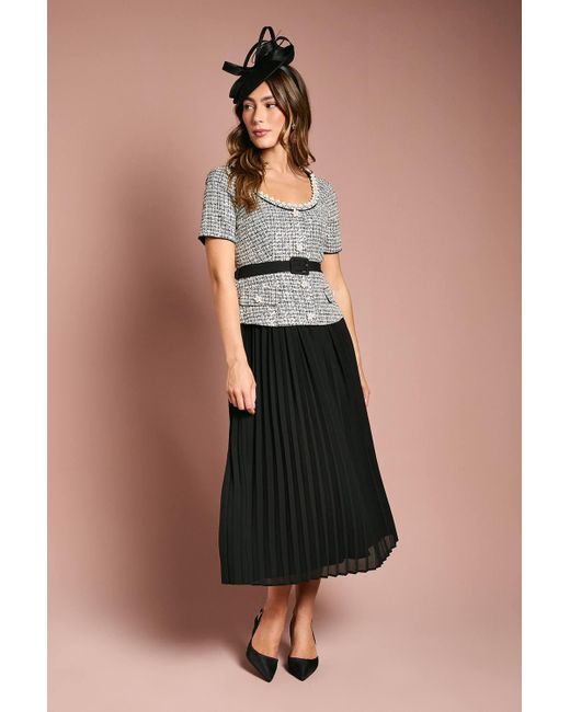 Coast Multicolor Tweed Bodice With Pleated Georgette Skirt And Diamante Trim