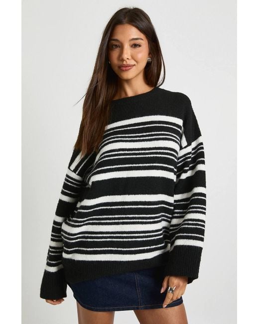 Boohoo Black Oversized Soft Knit Stripe Sweater