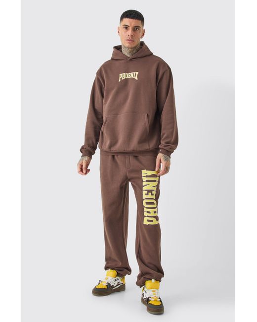 BoohooMAN Brown Tall Phoenix Oversized Hooded Tracksuit for men