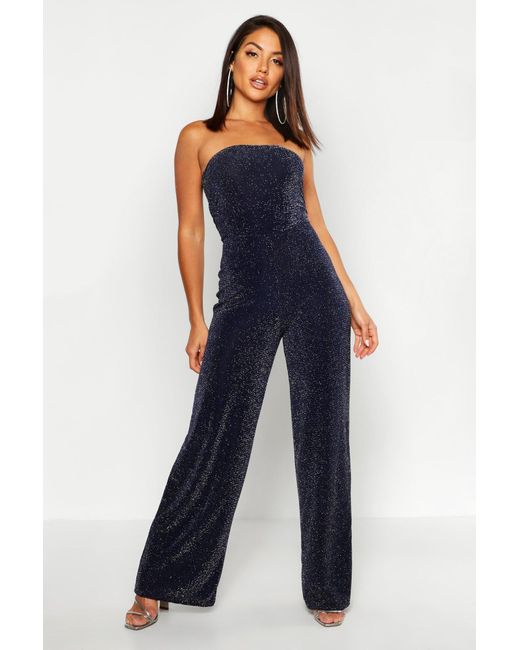 navy blue strapless jumpsuit