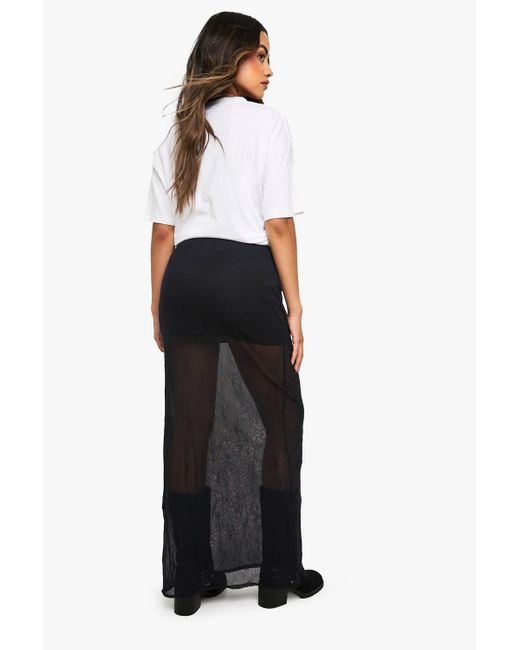Boohoo Black Hammered Mesh Lined Maxi Skirt
