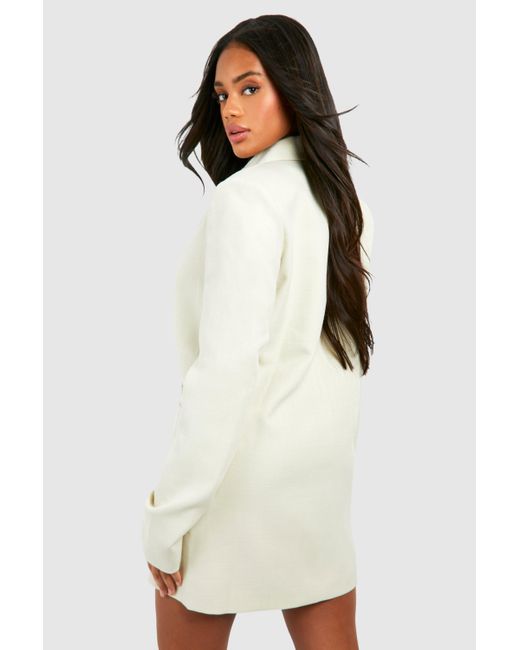 Boohoo White Linen Double Breasted Oversized Blazer Dress