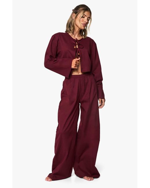 Boohoo Red Wooden Beaded Linen Beach Co Ord