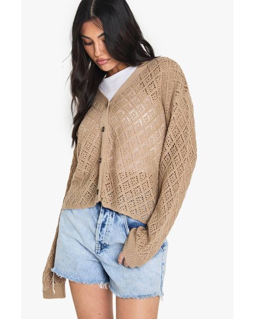 Boohoo Blue Crochet Slouchy Knitted Cardigan