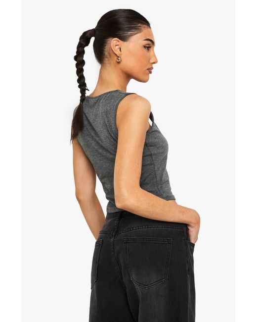 Boohoo Black Marl Square Neck Trim Detail Top