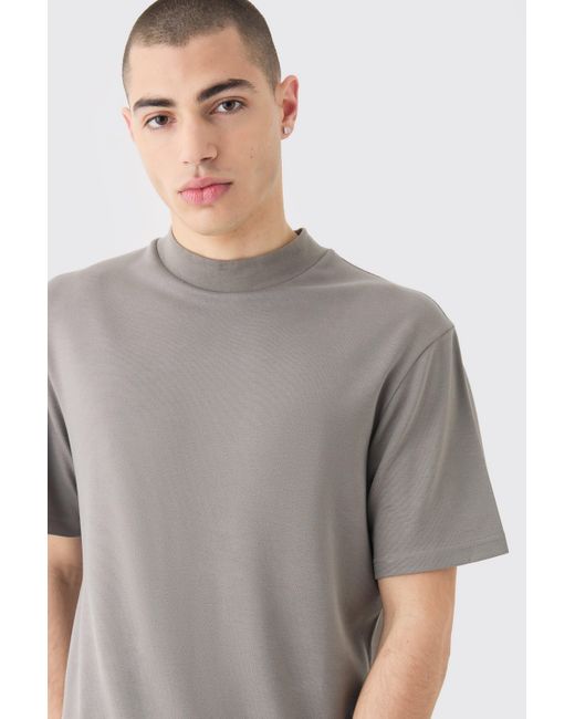 BoohooMAN Extended Neck Core Super Heavy Premium T-shirt in Gray für Herren