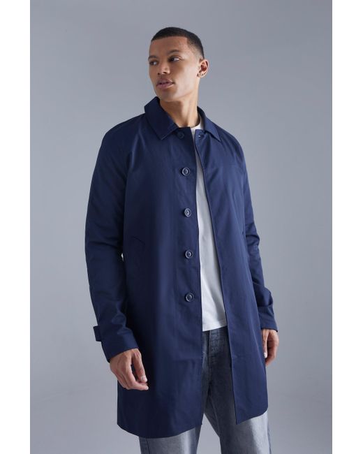 BoohooMAN Blue Tall Single Breasted Poly Twill Mac for men