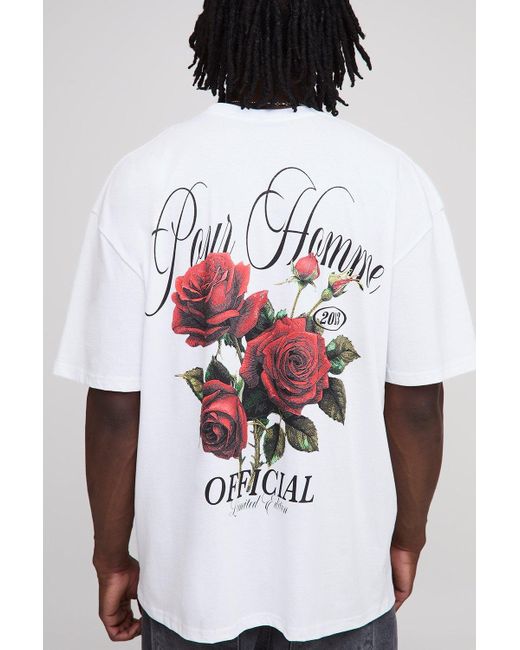 BoohooMAN Black Tall Oversized Official Floral Print T-Shirt for men