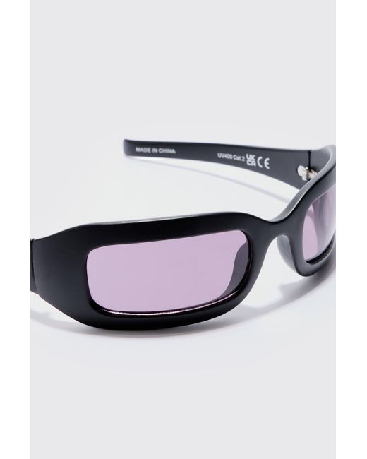 BoohooMAN White Chunky Wrap Around Rectangle Sunglasses In Black for men