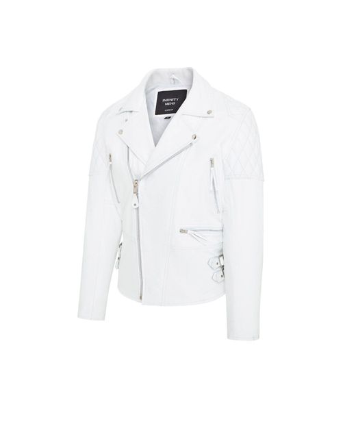 BoohooMAN White Infinity Leather Cowhide Leather Brando Biker Jacket - Garland for men