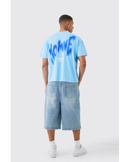 BoohooMAN Blue Oversized Washed Graffiti T-shirt for men
