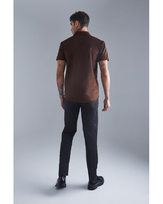 BoohooMAN Brown Short Sleeve Velour Shirt for men
