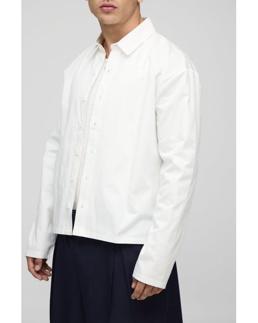 BoohooMAN Langärmliges kastiges Oversize Hemd mit Print in White für Herren