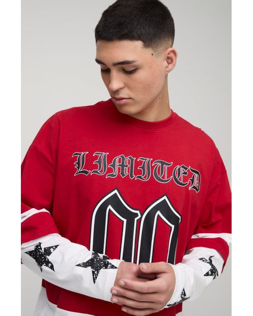 BoohooMAN Kastiges Oversize T-Shirt und Jogginghose mit Sternen-Print in Red für Herren