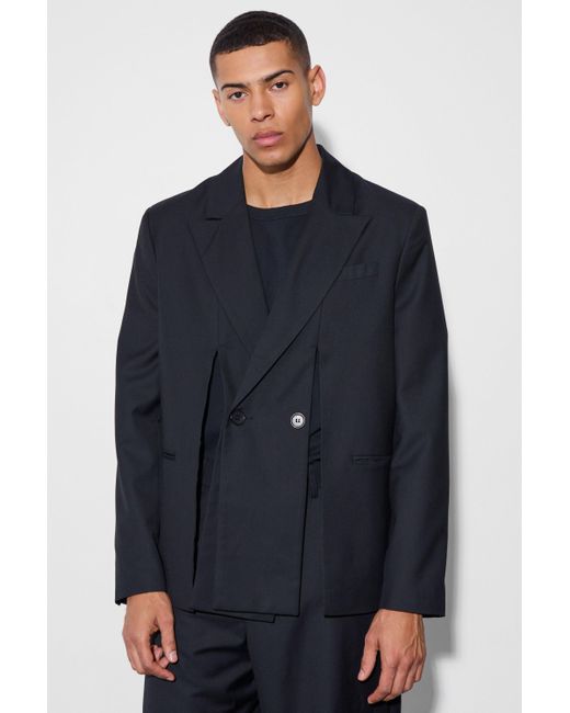BoohooMAN Blue Split Hem Oversized Suit Jacket for men