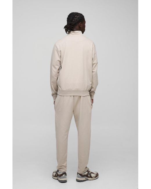 BoohooMAN Gray Lightweight Basic Regular Fit Quarter Zip Sweatshirt And Relaxed Tapered Jogger Set for men