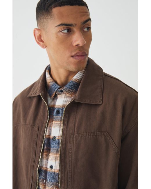 BoohooMAN Oversize Overshirt mit Farbspritzern in Brown für Herren