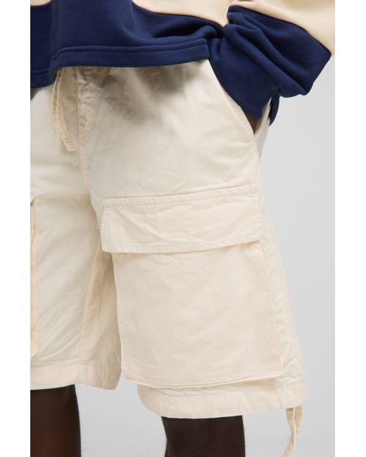 BoohooMAN Lockere Cargo-Shorts mit elastischem Bund in White für Herren