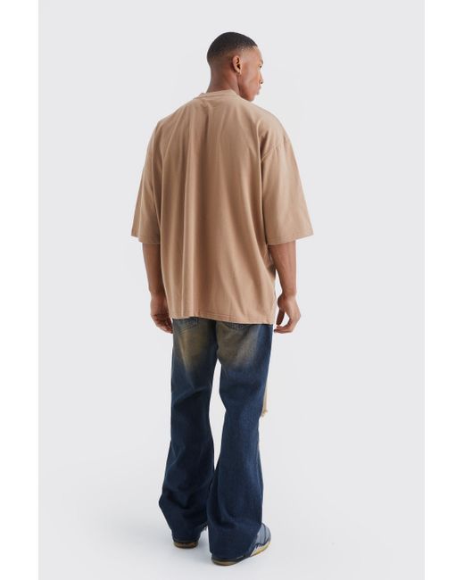 BoohooMAN Oversize T-Shirt mit halben Ärmeln in Natural für Herren