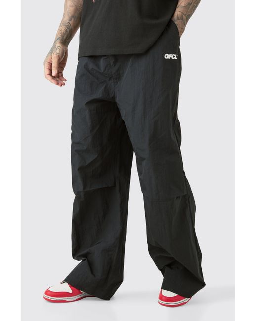 BoohooMAN Black Tall Oversized Ofcl Parachute Pants for men