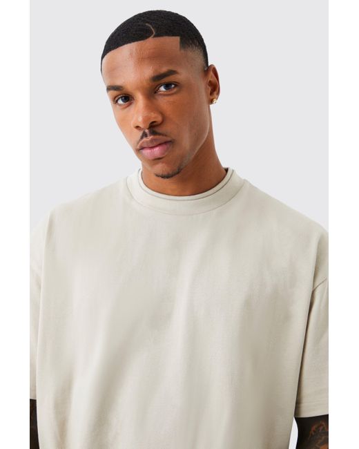 BoohooMAN White Oversized Extend Double Neck Heavy T-shirt for men