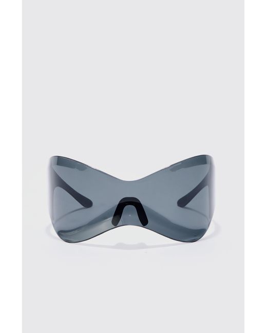 Boohoo Blue Shield Racer Rimless Plastic Sunglasses