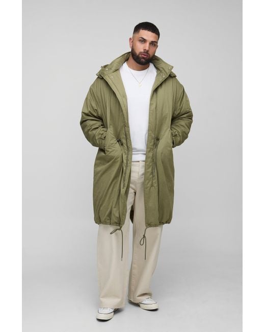 BoohooMAN Men's Green Plus Regular Fit Peached Nylon Funnel Neck