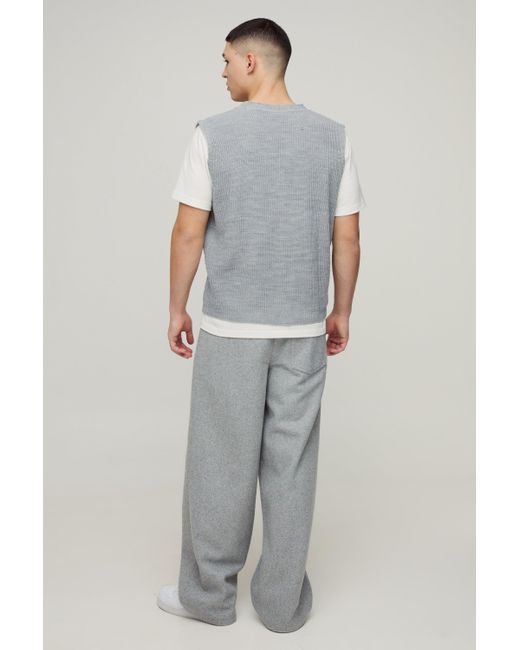BoohooMAN Kastiges geripptes Strick-vesttop mit Knöpfen in Gray für Herren