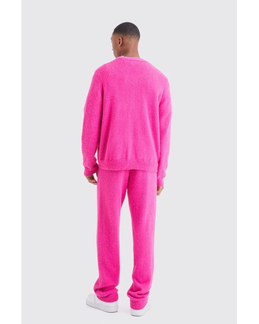 BoohooMAN Pink Boxy Fluffy Knitted Cardigan for men