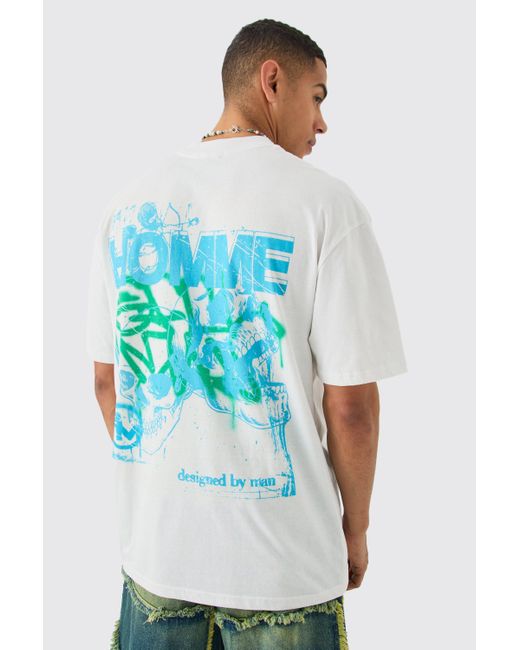 BoohooMAN Blue Oversized Extended Neck Homme Skull T-shirt for men