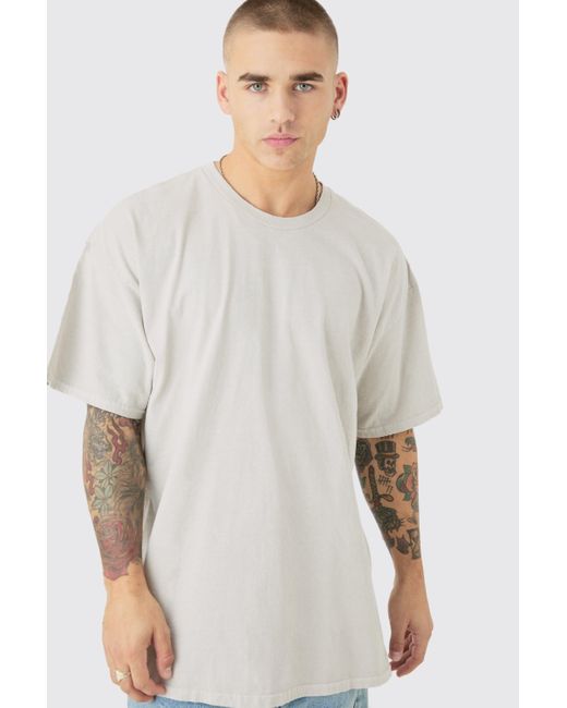 BoohooMAN Gray Oversized Official Floral Wash T-shirt for men