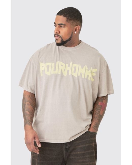 BoohooMAN Plus Oversized Washed Pour Homme Print T-shirt in Natural für Herren