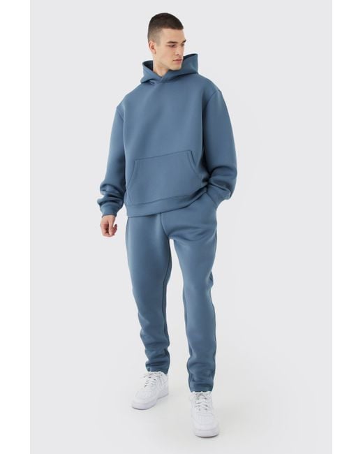 BoohooMAN Blue Tall Oversized Boxy Bonded Scuba Hooded Tracksuit for men
