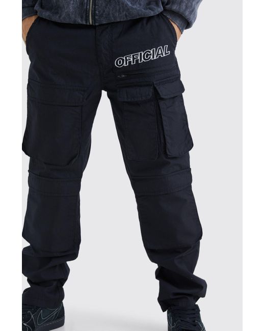BoohooMAN Cargo Ripstop-Hose mit geradem Bein und Logo in Blue für Herren