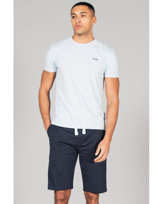 BoohooMAN Blue Tokyo Laundry Cotton 2-piece Short Sleeve Top And Jersey Shorts Pyjama Set for men