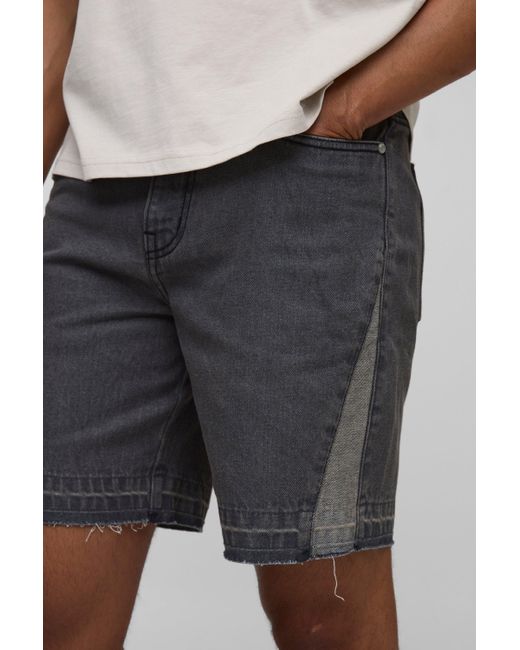 Straight Fit Washed Gusset Denim Shorts With Let Down Hem Boohoo de color Black