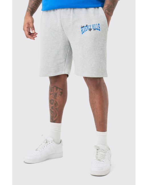 BoohooMAN Blue Plus Loose Fit Varsity Jersey Shorts for men