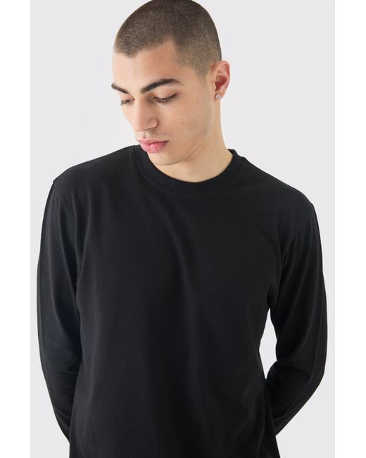 Long Sleeve Crew Neck T-Shirt Boohoo de color Black