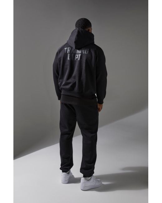 BoohooMAN Black Training Dept Boxy Hoodie & Regular Fit Jogger Tracksuit for men
