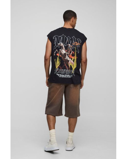 BoohooMAN Schwarzes Oversize vesttop mit Western-Print in Black für Herren