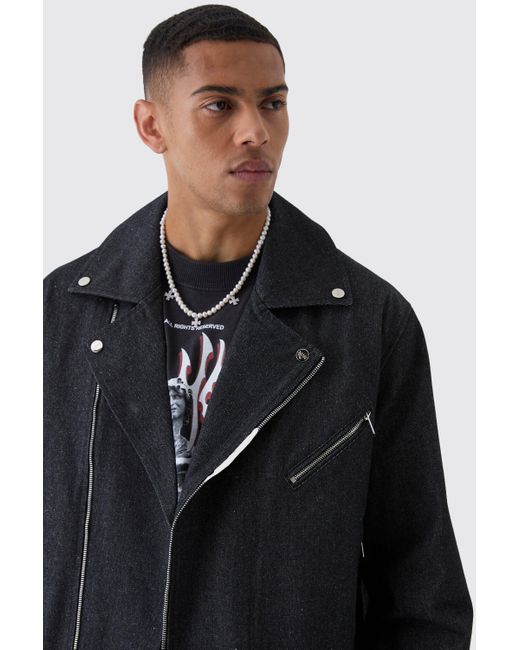 BoohooMAN Oversized Denim Biker Jacket in Black for Men Lyst UK