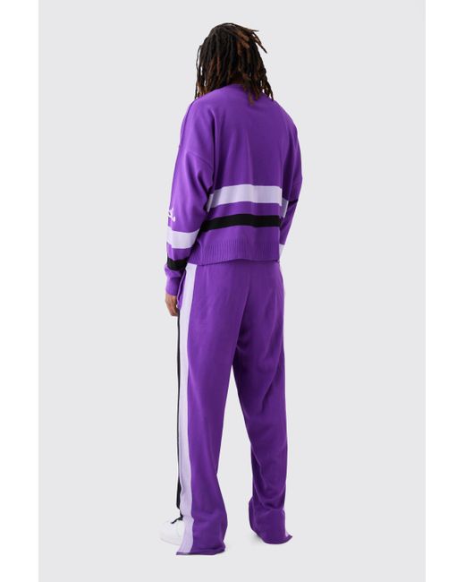 BoohooMAN Purple Boxy Moto Knitted Jumper for men